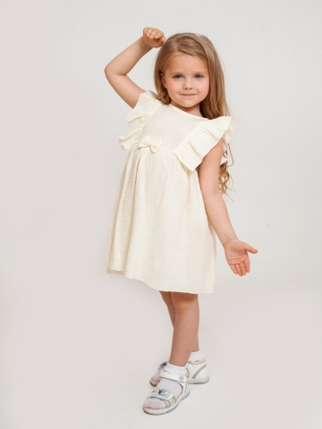 Купить 322-СЛ. Платье из муслина детское, хлопок 100% сливочный, р. 74,80,86,92 в Тамбове